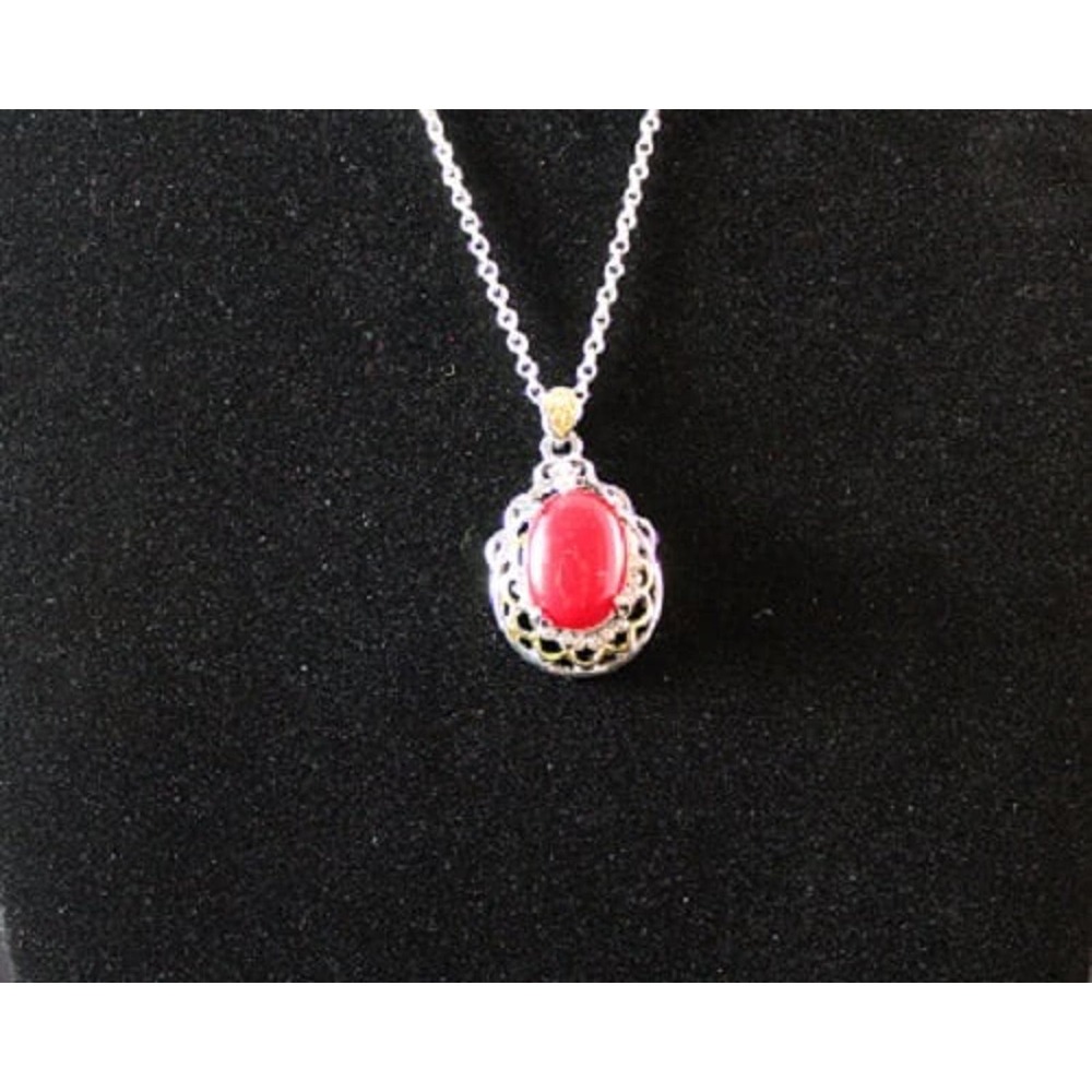 Vintage Garnet Agate and Swarovski Crystals Necklace, Silver Plated, 18 inch